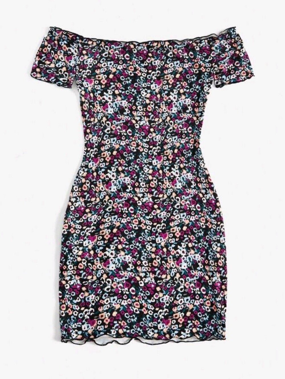 NEW Off-Shoulder Floral Bodycon Dress in Black and Pink